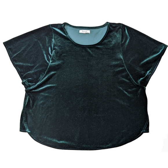 Madewell Dark Green Velvet Butterfly Flutter Sleeve Loose Fit Top Size Medium - Picture 8 of 9